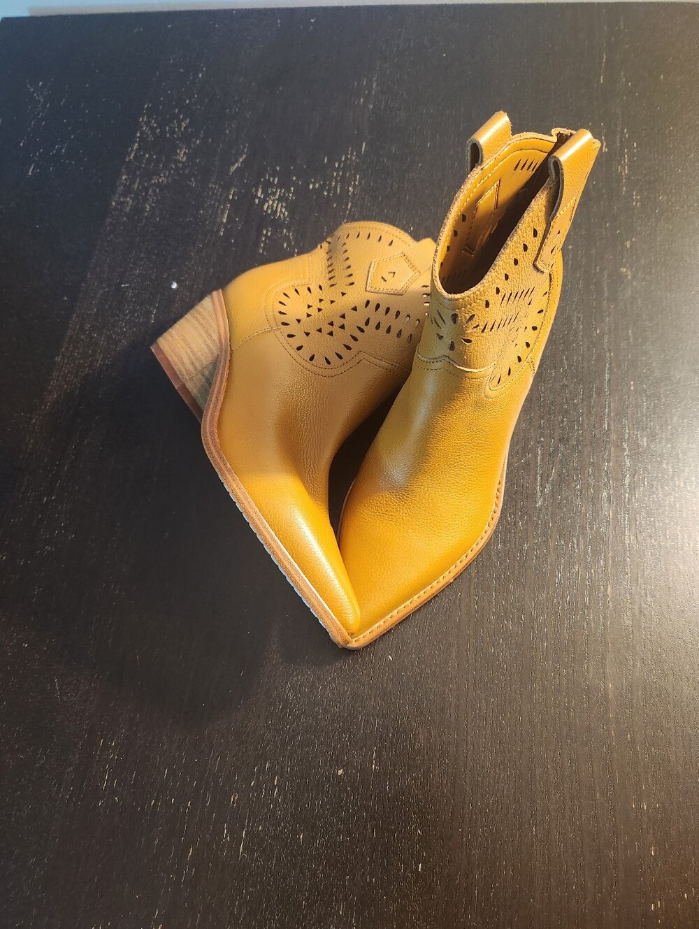 Marc Fisher Mustard Yellow Western Cutout Ankle Booties. New W/O a box